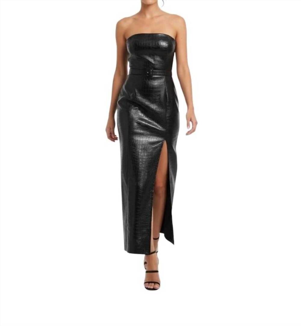 NEW TOCCIN vivian crocodile strapless midi dress in black